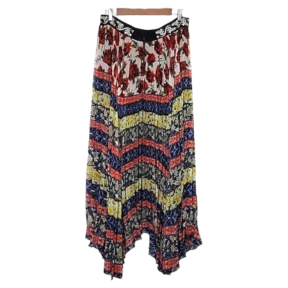 Alice + Olivia katz aysmmertic pleated multi printed Maxi skirt size XL - Picture 9 of 10